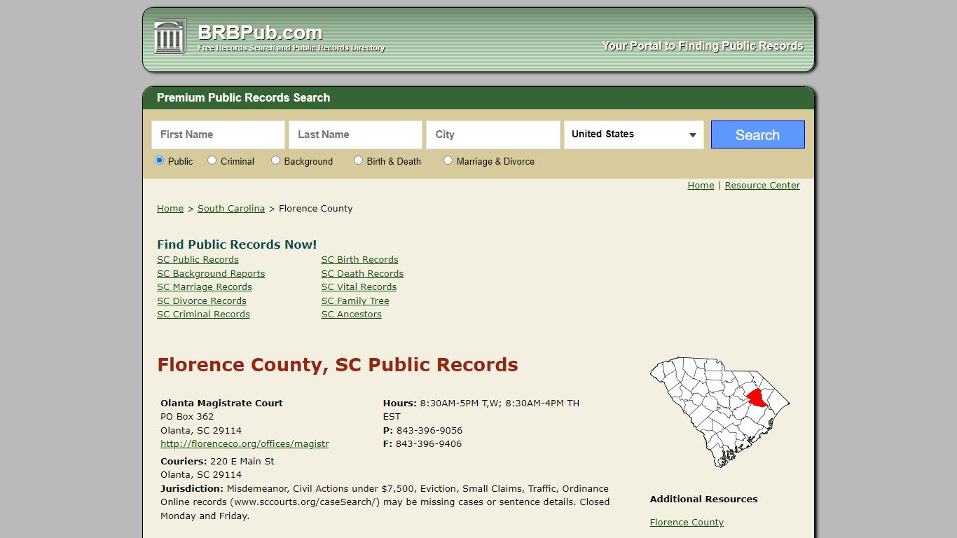 Florence County, SC Public Records - BRB Pub